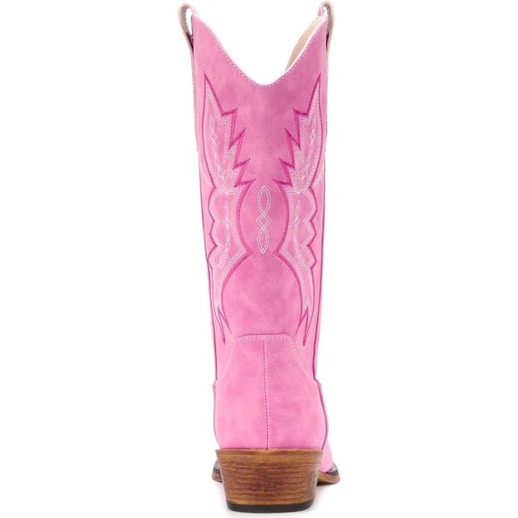 Women's Pink Western Boots Cowgirl Boots Pull On Pointy Toe Mid Calf Boots - Picture 5 of 6